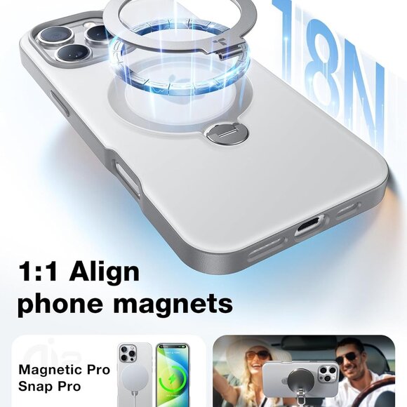 iPhone 16 Pro Max Case 360 Spin Magnetic Stand MagSafe Shockproof-Grey - Picture 7 of 10